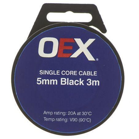 OEX ACX0750-3M Black Single Core Auto Cable 20A Wire 5mm x 2.9mm2 3 Metre Roll