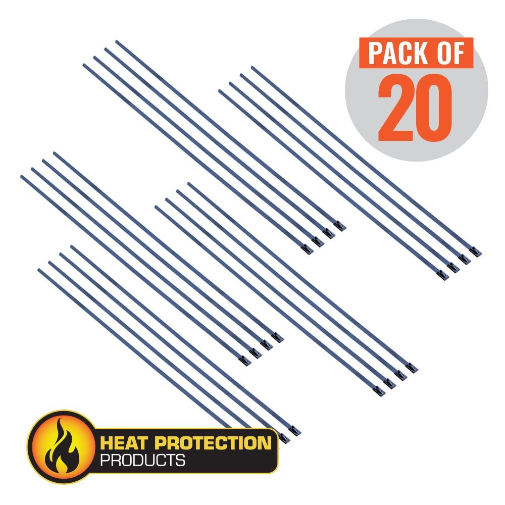 Exhaust Wrap Stainless Steel Locking Ties 200mm (8 Inch) Long Heavy Duty Qty 20