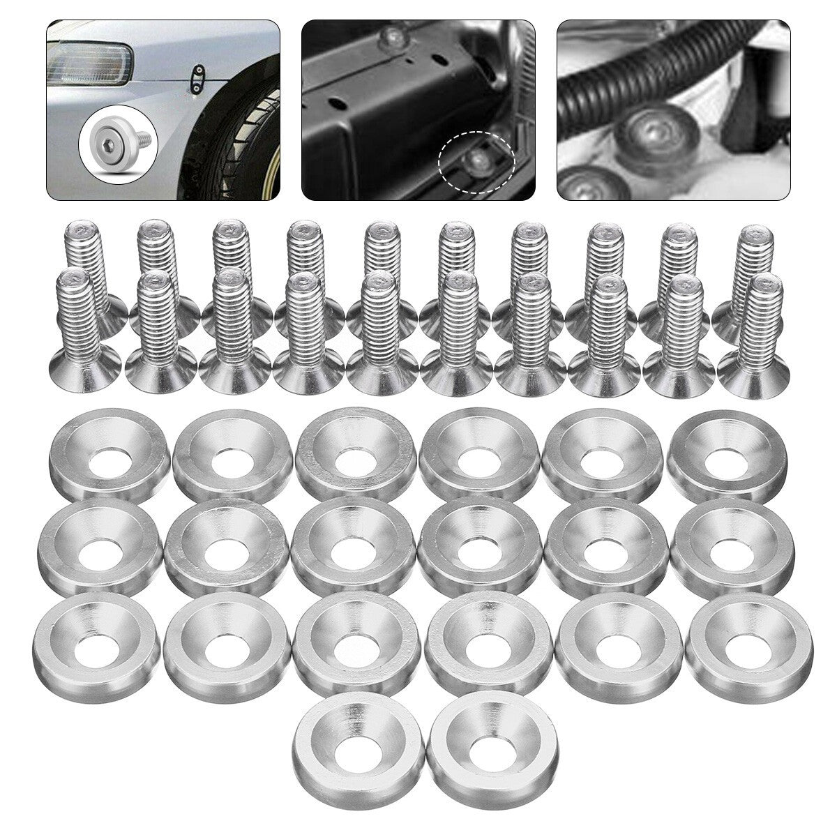 40pcs Washer Bolt Fender Bumper Silver Engine Bay Dress Up Set Aluminum M6x15mm.