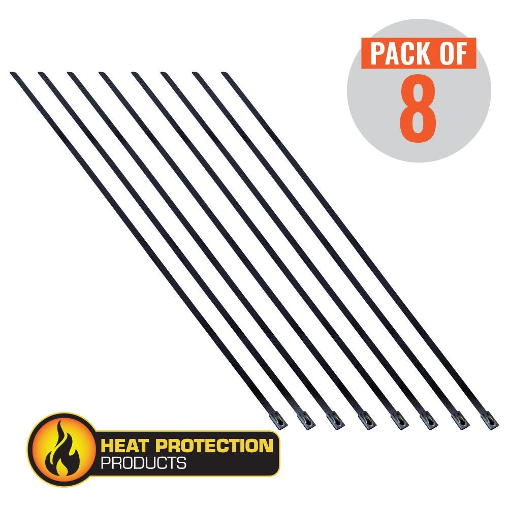Exhaust Wrap Stainless Black Locking Ties 355mm (14 Inch) Long Heavy Duty Qty 8