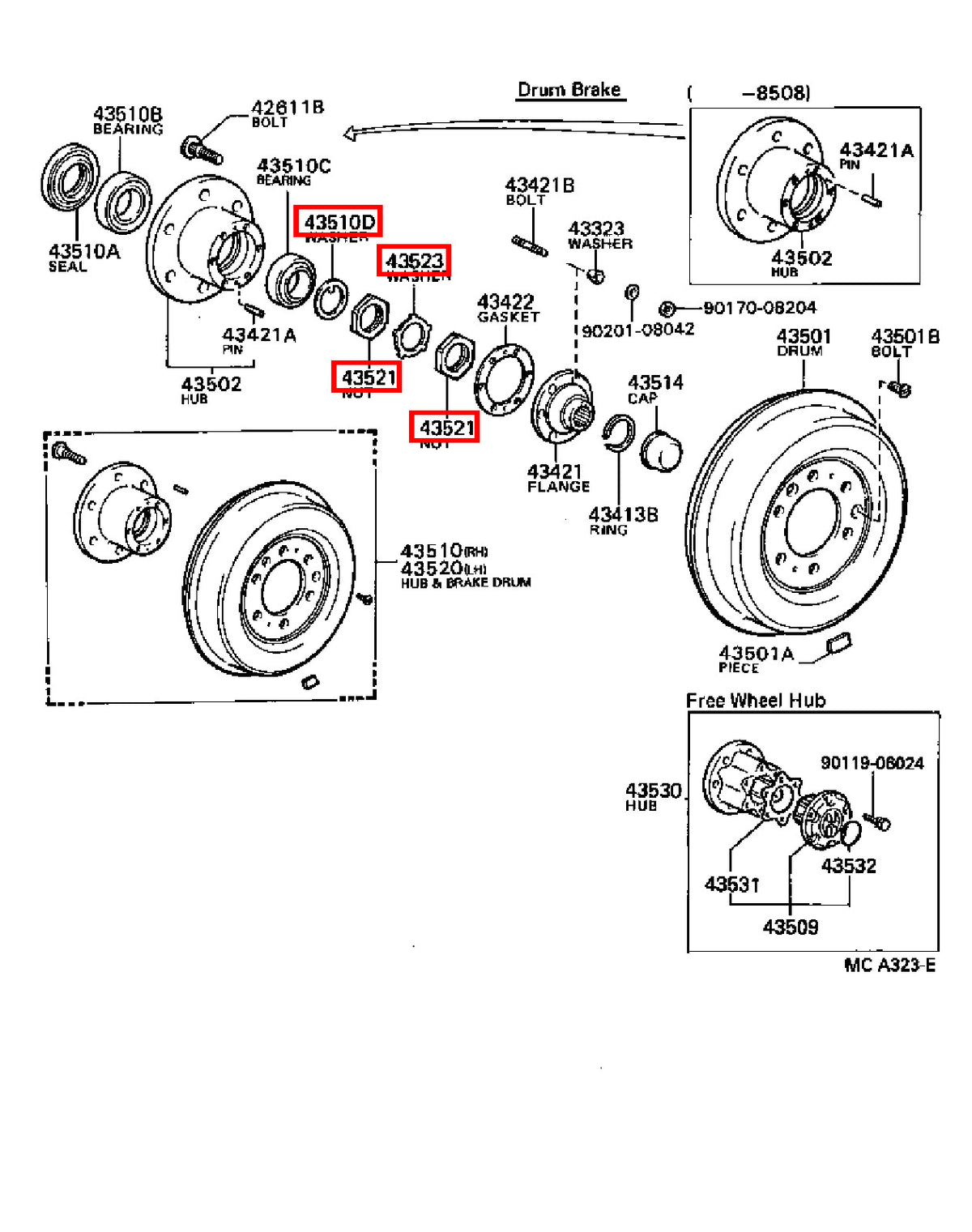 Genuine Hilux YN110 YN107 YN106 YN105 YN100 Front Axle Spindle Nut RH + LH Kit