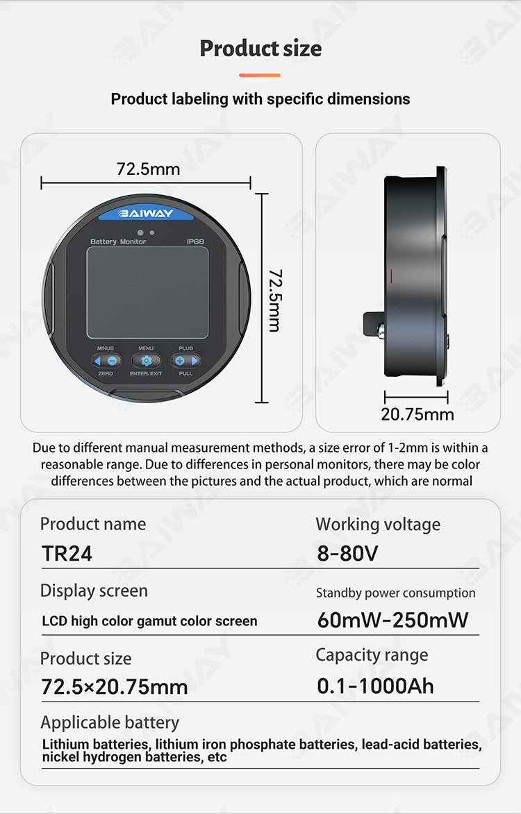 IP68 Waterproof Battery Monitor 100V350A Charge Discharge Test Voltage AMP Meter