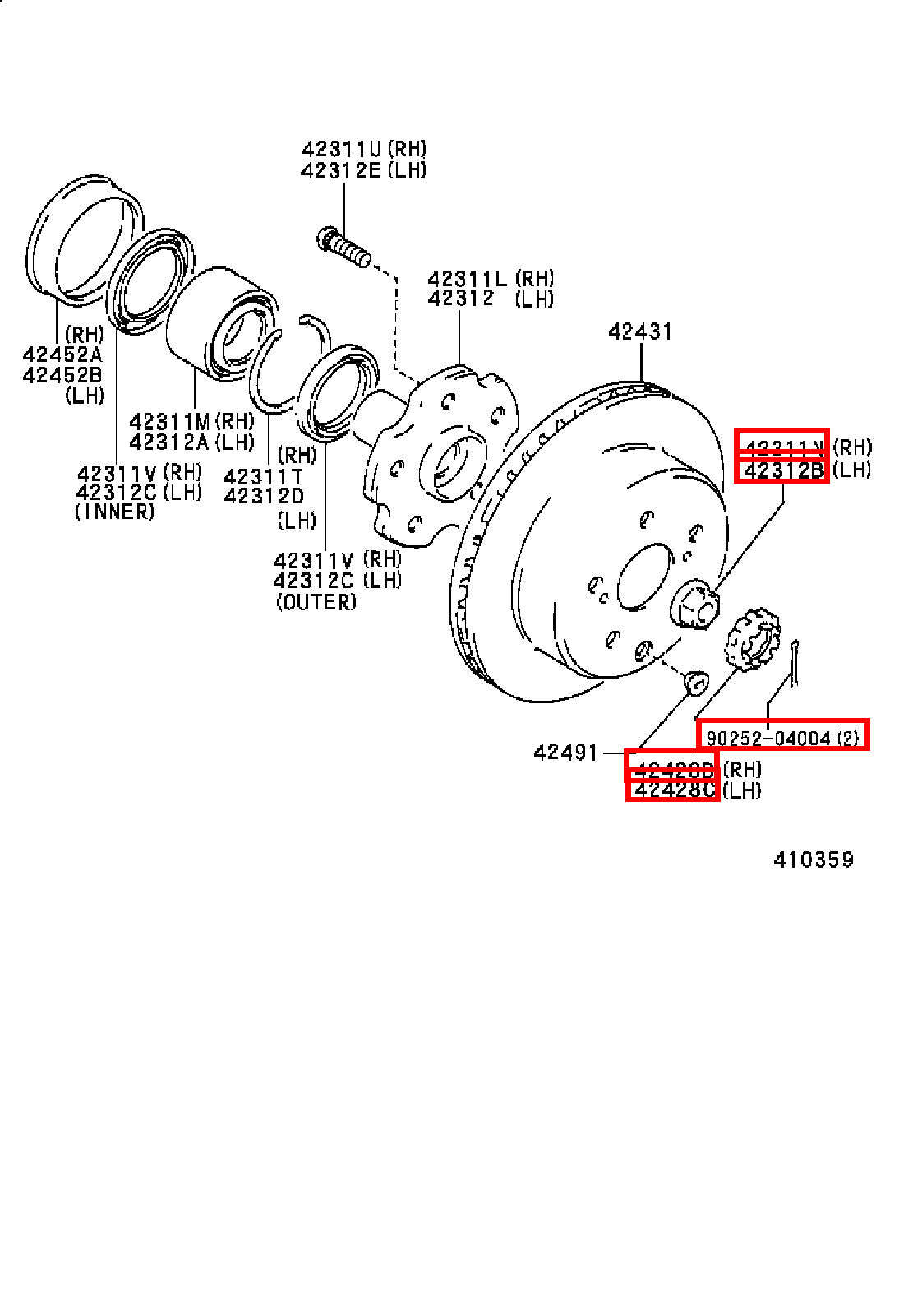 Genuine Hiace RCH23 RCH22 RCH19 RCH18 RCH13 RCH12 Rear Axle Shaft Lock Nut Kit
