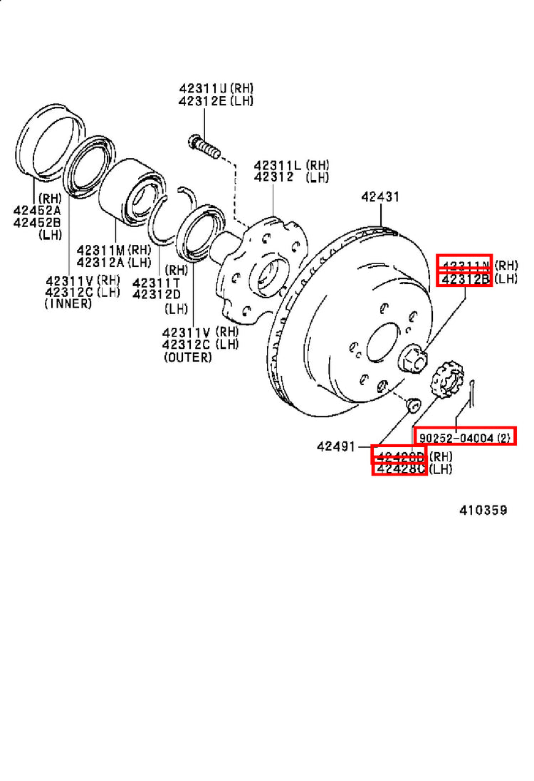 Genuine Hiace RCH23 RCH22 RCH19 RCH18 RCH13 RCH12 Rear Axle Shaft Lock Nut Kit