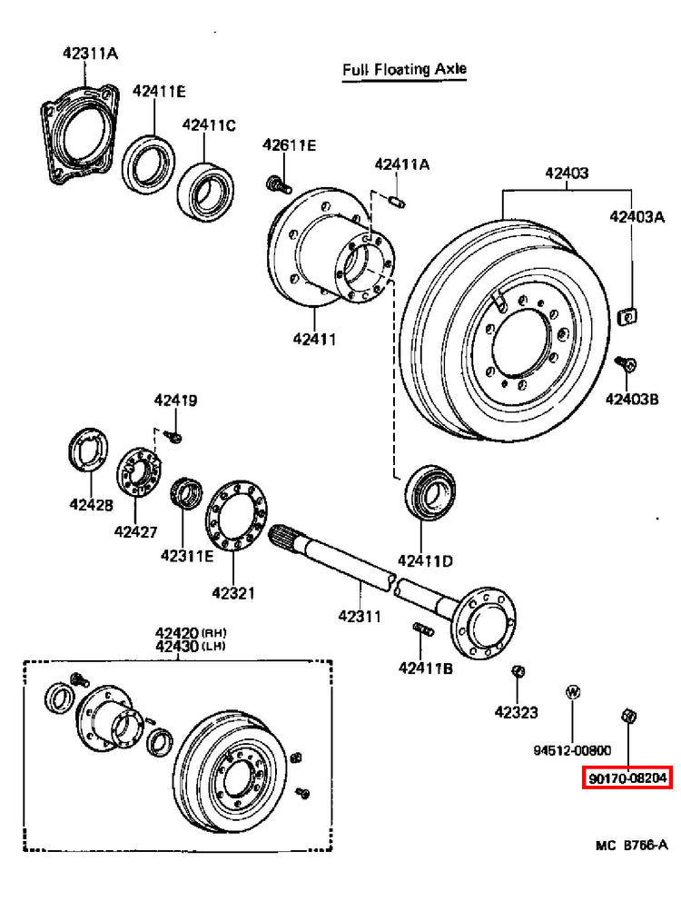 Genuine Dyna YY211 LY235 LY212 LY211 Dyna ToyoAce KDY220 Rear Axle Hub Stud Nut