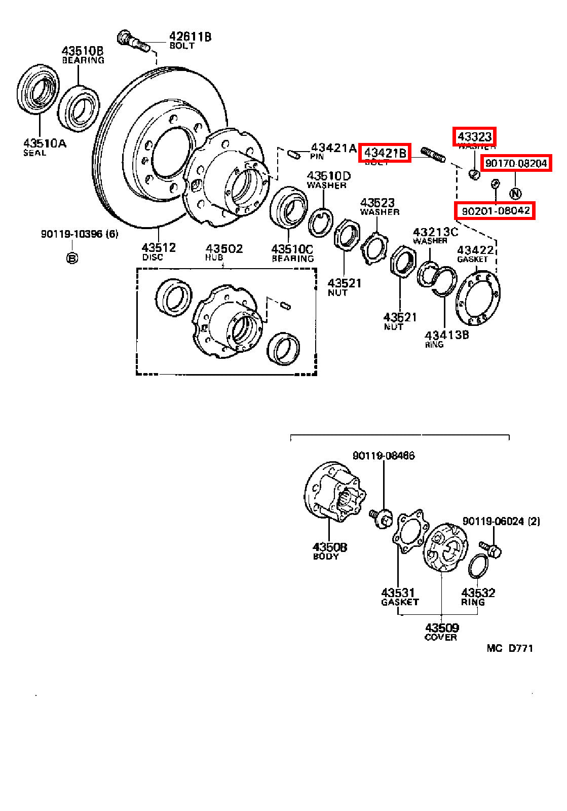 Genuine Dyna ToyoAce KDY270 KDY231 KDY230 Axle Hub Stud Washer Nut 8mm Kit