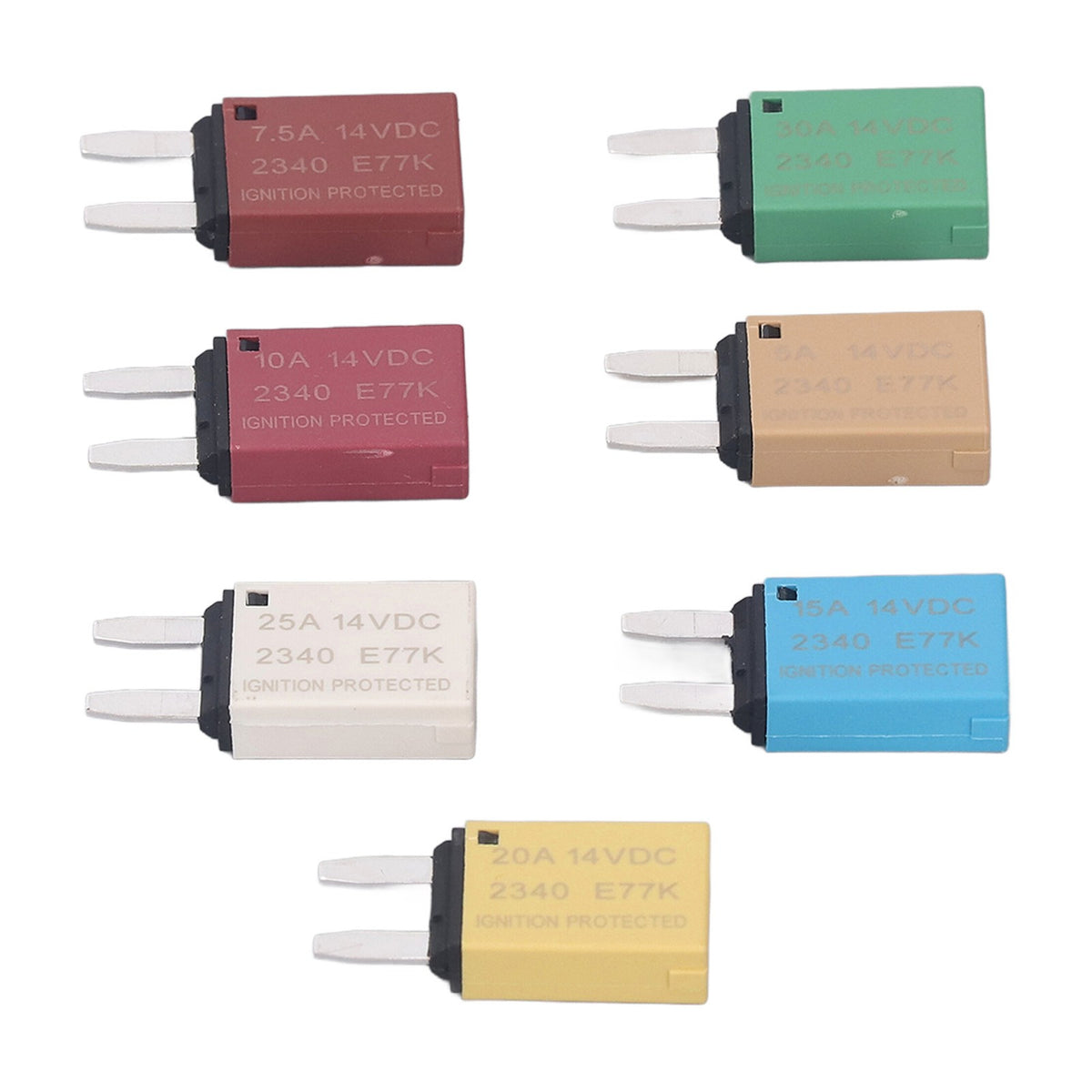 7 Reset Circuit Breaker 5A 7.5A 10A 15A 20A 25A 30A ATC ATO Blade 14VDC