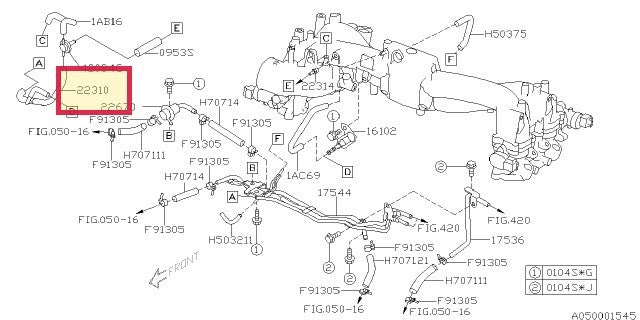 22310AC241 Subaru OEM Vacuum Control Hose Assembly