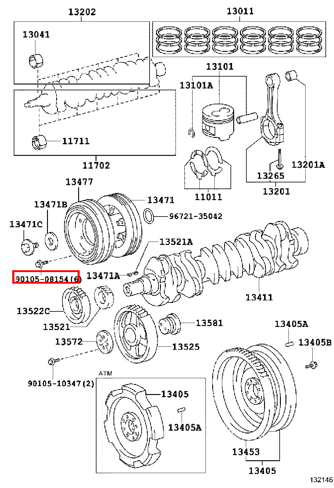 Genuine Coaster HDB50 HDB31 HDB30 HDB20 1HD 1HD FT Crank AC A/C Pulley Bolt x6