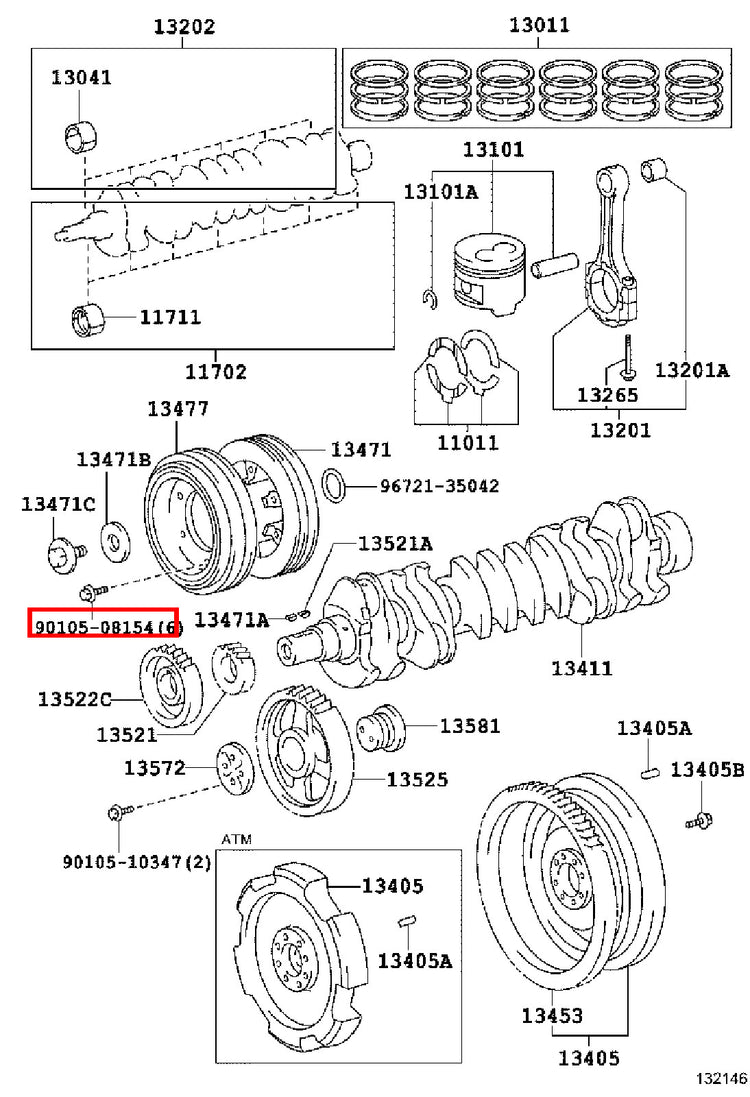 Genuine Coaster HDB50 HDB31 HDB30 HDB20 1HD 1HD FT Crank AC A/C Pulley Bolt x6