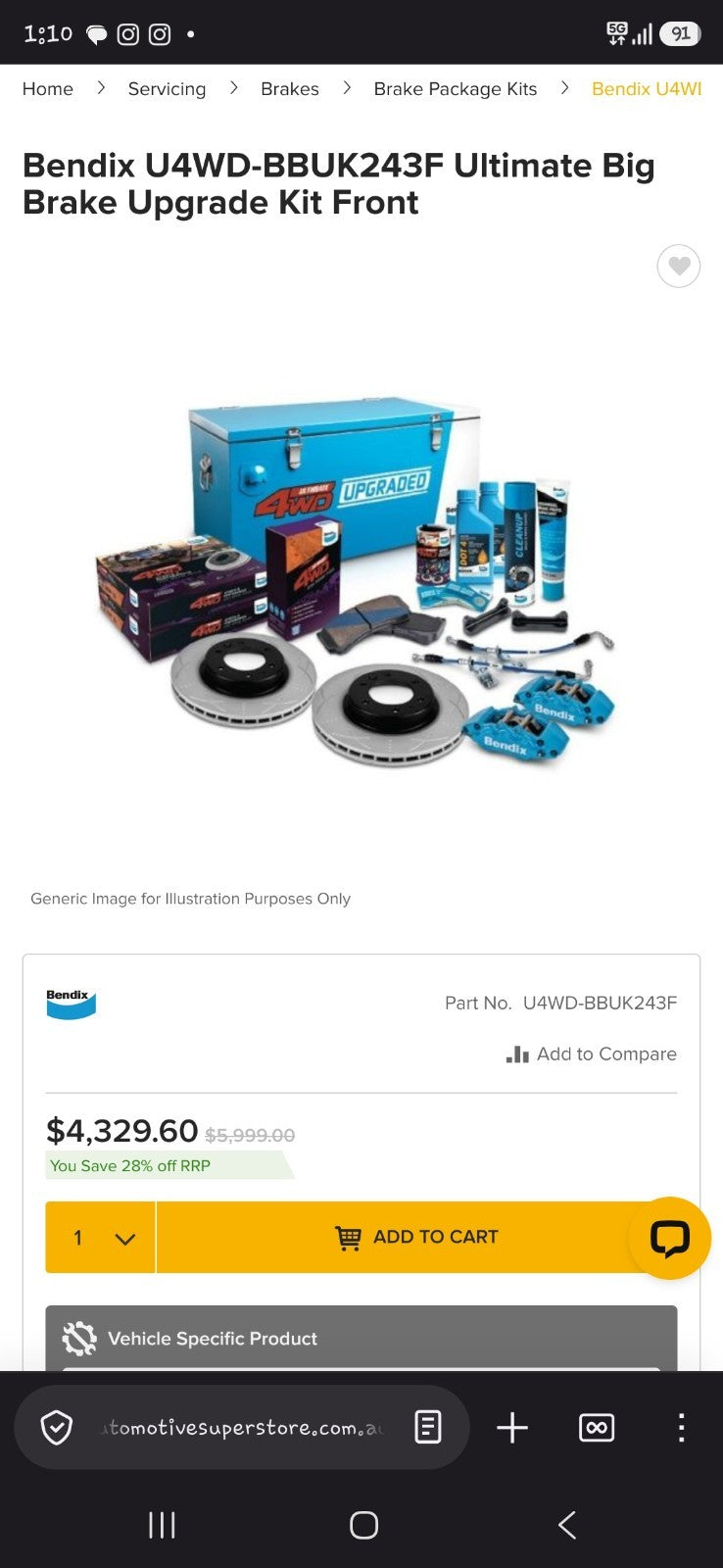 Bendix U4WD-BBUK243F+4 Ultimate Big Brake Upgrade Kit Front