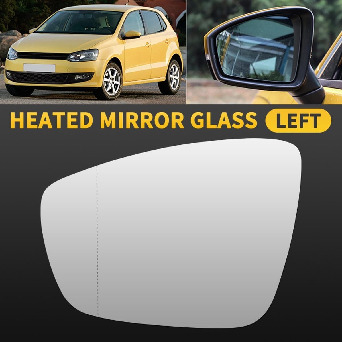 Left Passenger Side Mirror Glass For VW Polo Heated Convex Back Plate