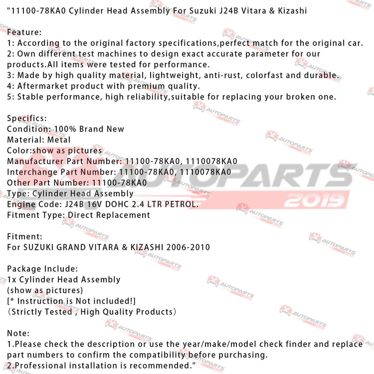 J24B Complete Cylinder Head Kit for Suzuki Grand Vitara & Kizashi J24B