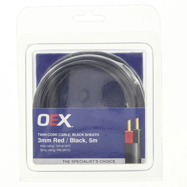 OEX ACX0806-5BL 3mm Twin Core Cable Double Insulate 10A Black Red 5m Roll