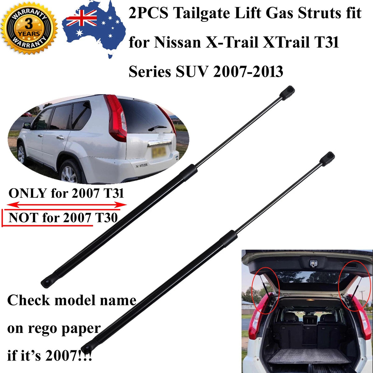 2x Rear Tailgate Boot Gas Struts for Nissan X-Trail XTrail T31 2007-2014 SUV NEW