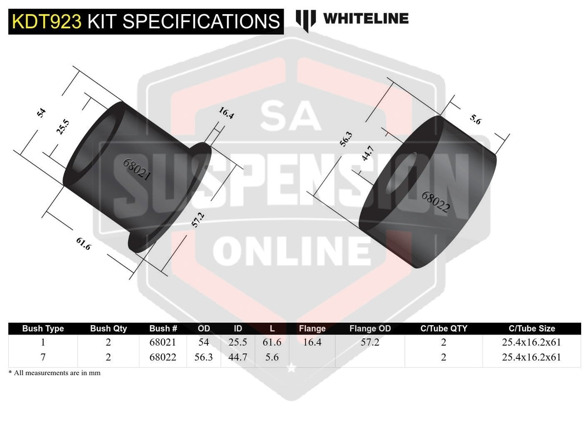 Whiteline KDT923 - Differential Mount - Front Bushing Kit (Mounting- differentia