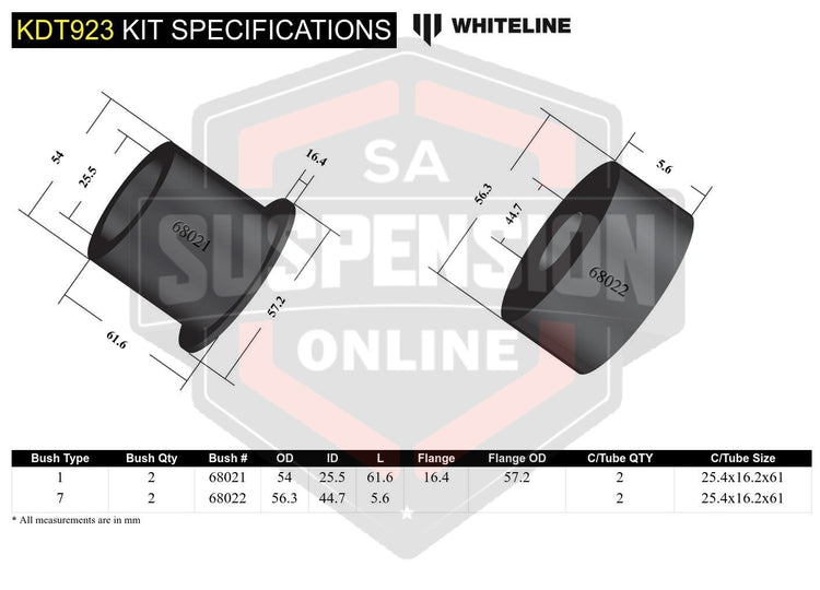 Whiteline KDT923 - Differential Mount - Front Bushing Kit (Mounting- differentia