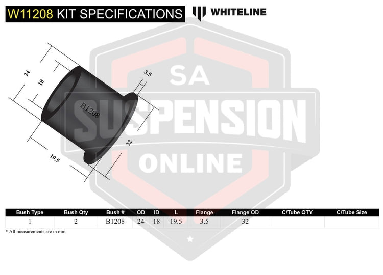 Whiteline W11208 - Steering Idler Arm - Bushing Kit (Bush- steering arm)