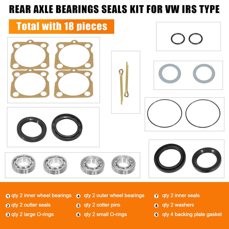 Rear IRS Wheel Bearing Kit w/Seals for Volkswagen VW Type 1 Bug/GHIA 1968-1979