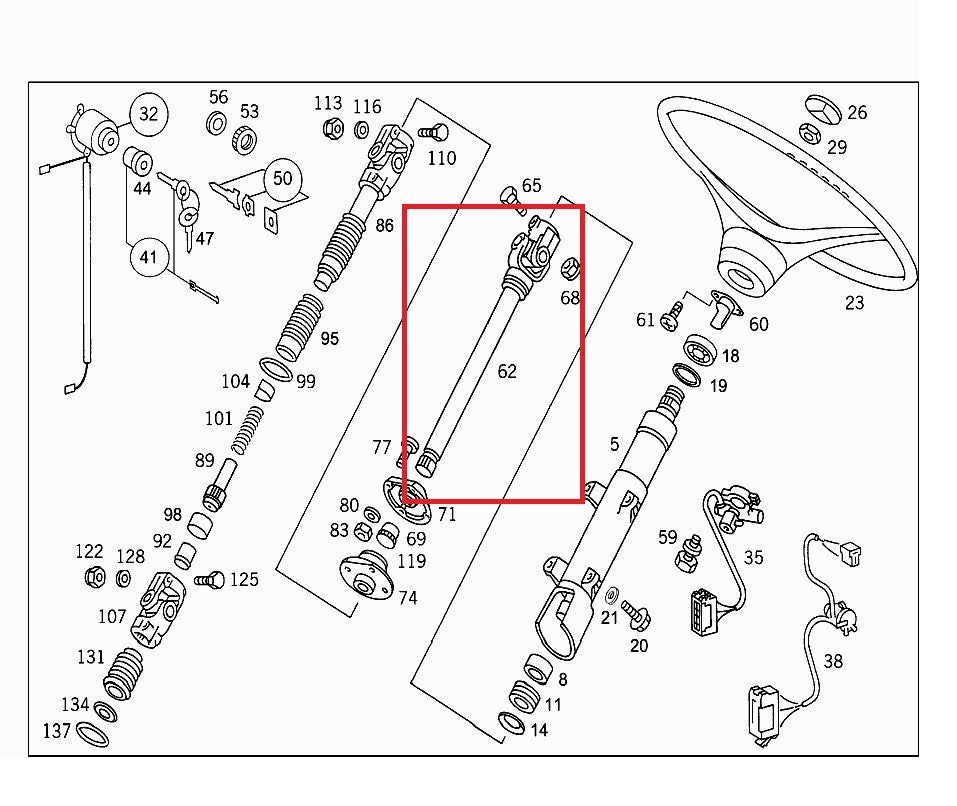 Mercedes UNIMOG SBU, U1700 Steer shaft with Universal- 425 460 01 09, 4254600109