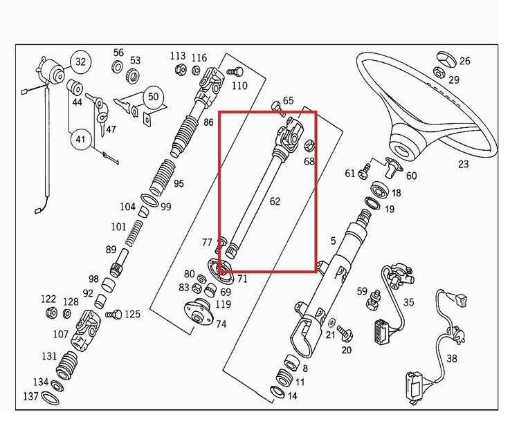 Mercedes UNIMOG SBU, U1700 Steer shaft with Universal- 425 460 01 09, 4254600109