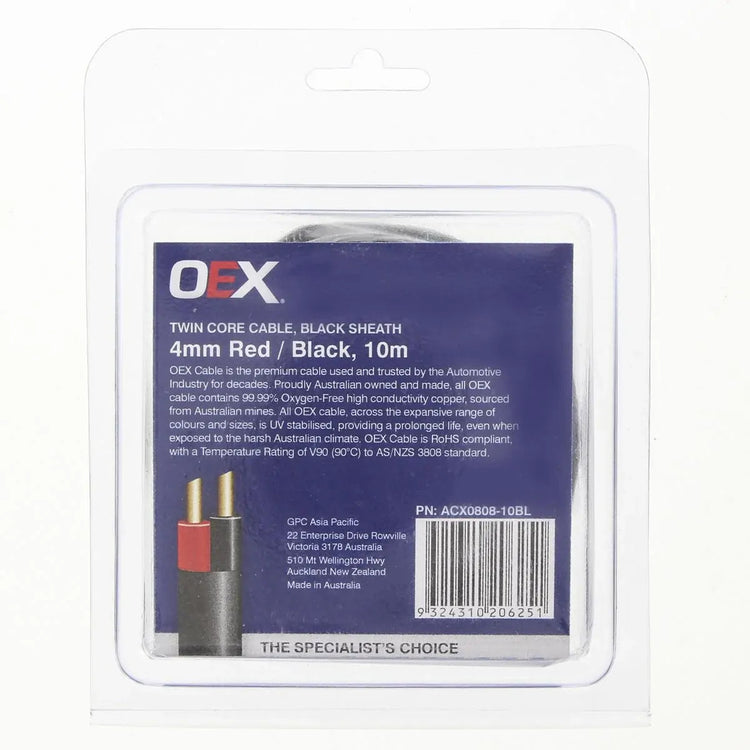 OEX ACX0808-10BL 4mm Twin Core Sheathed Cable 15 Amp Red Black 10m Roll