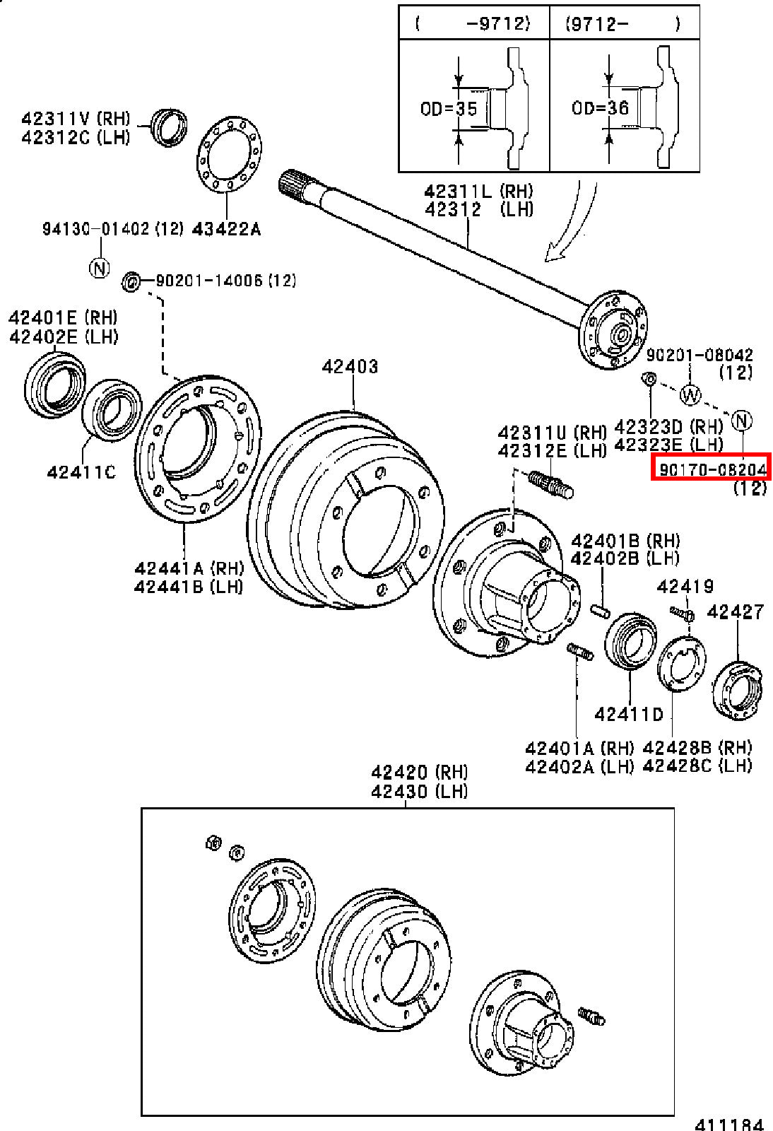 Genuine Dyna YY211 LY235 LY212 LY211 Dyna ToyoAce KDY220 Rear Axle Hub Stud Nut