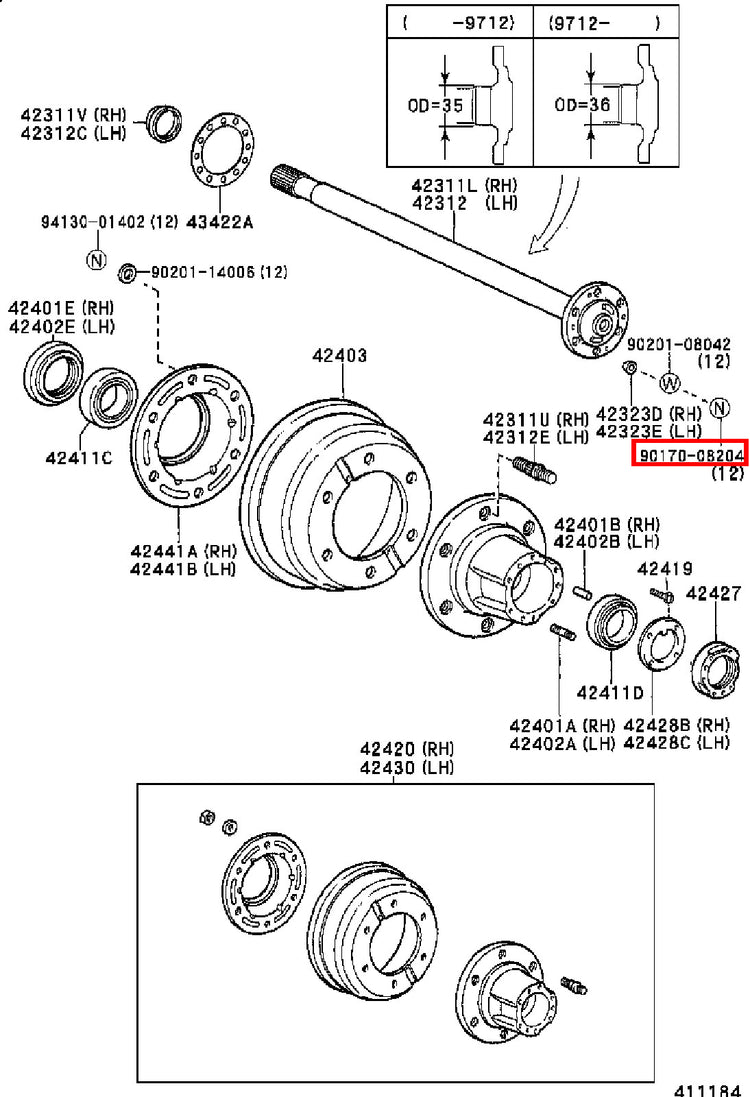 Genuine Dyna YY211 LY235 LY212 LY211 Dyna ToyoAce KDY220 Rear Axle Hub Stud Nut