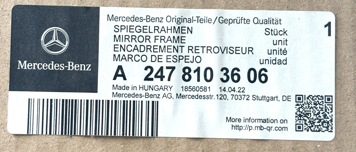 OEM Mercedes-Benz EQA C243 GLB C247 Right Side View Mirror Housing A2478103606