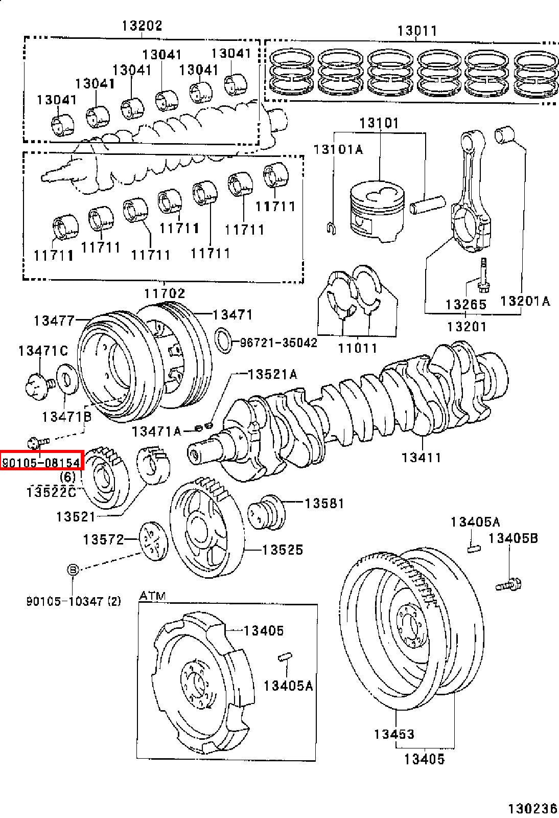 Genuine Coaster HDB50 HDB31 HDB30 HDB20 1HD 1HD FT Crank AC A/C Pulley Bolt x6