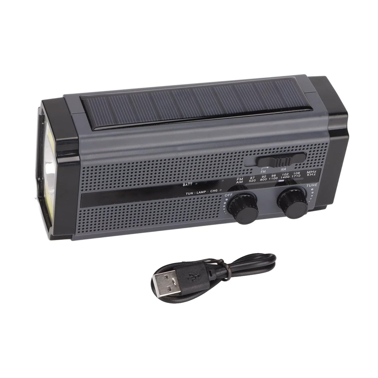 Solar Hand Crank Radio Emergency Weather 5000mAh Power Bank Flash Light Black - Frazy's Auto Parts