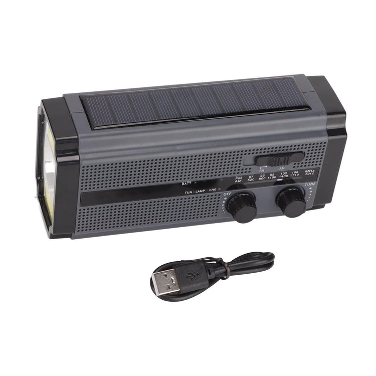 Solar Hand Crank Radio Emergency Weather 5000mAh Power Bank Flash Light Black - Frazy's Auto Parts