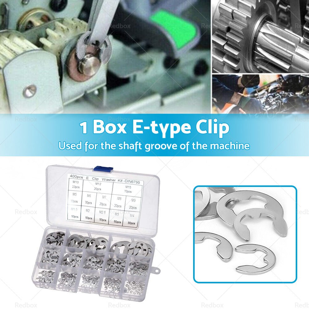 Stainless Steel E Clips C Circlip Kit Retaining Ring 400PCS Assorted M1. 5 - M15mm - Frazy's Auto Parts