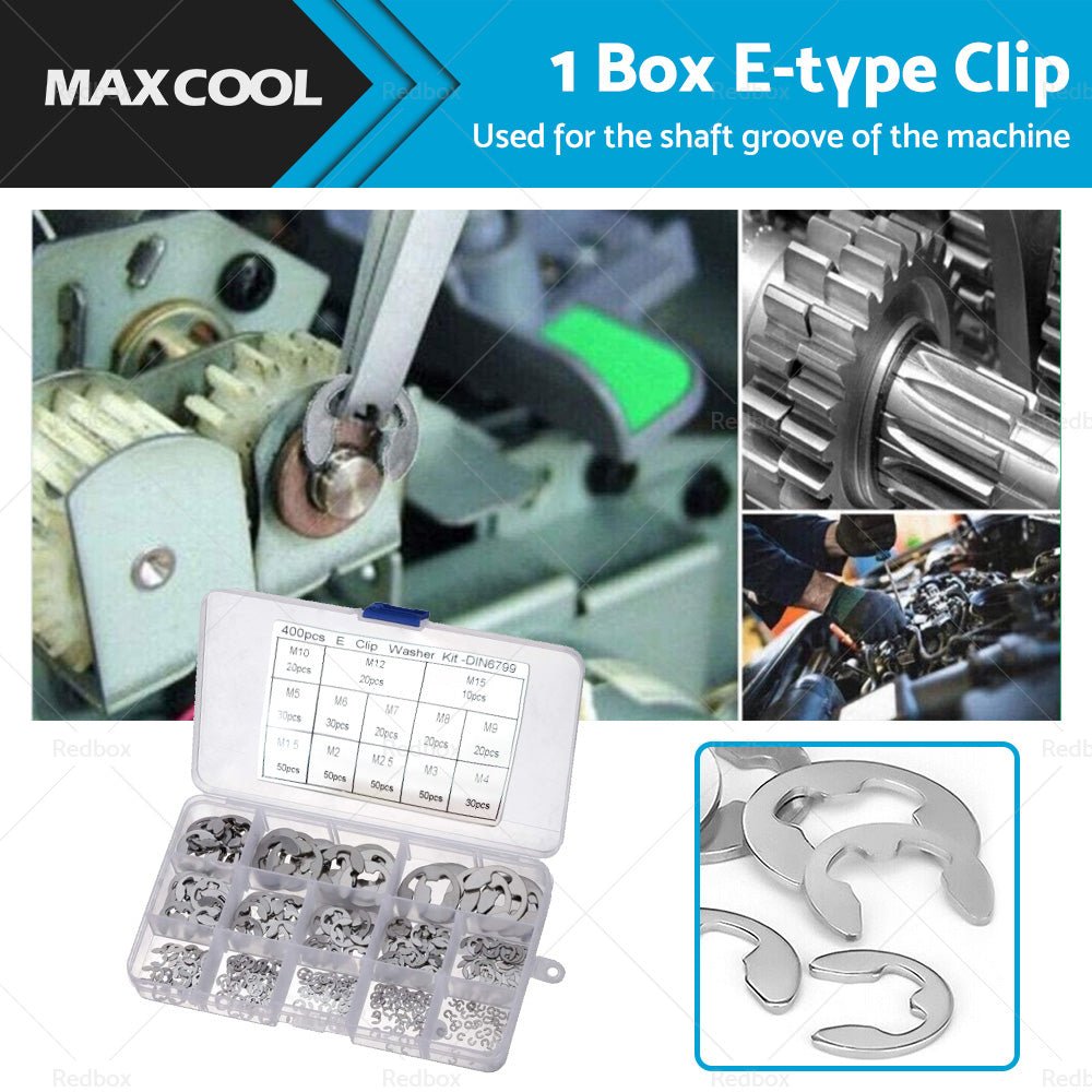 Stainless Steel E Clips C Circlip Kit Retaining Ring 400PCS Assorted M1. 5 - M15mm - Frazy's Auto Parts