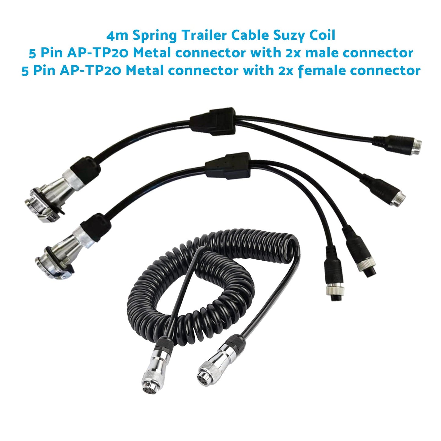Suitable For Caravan Truck Suzy Coil 2x 5pin Connector 4m to 4pin Towing Spring - Frazy's Auto Parts