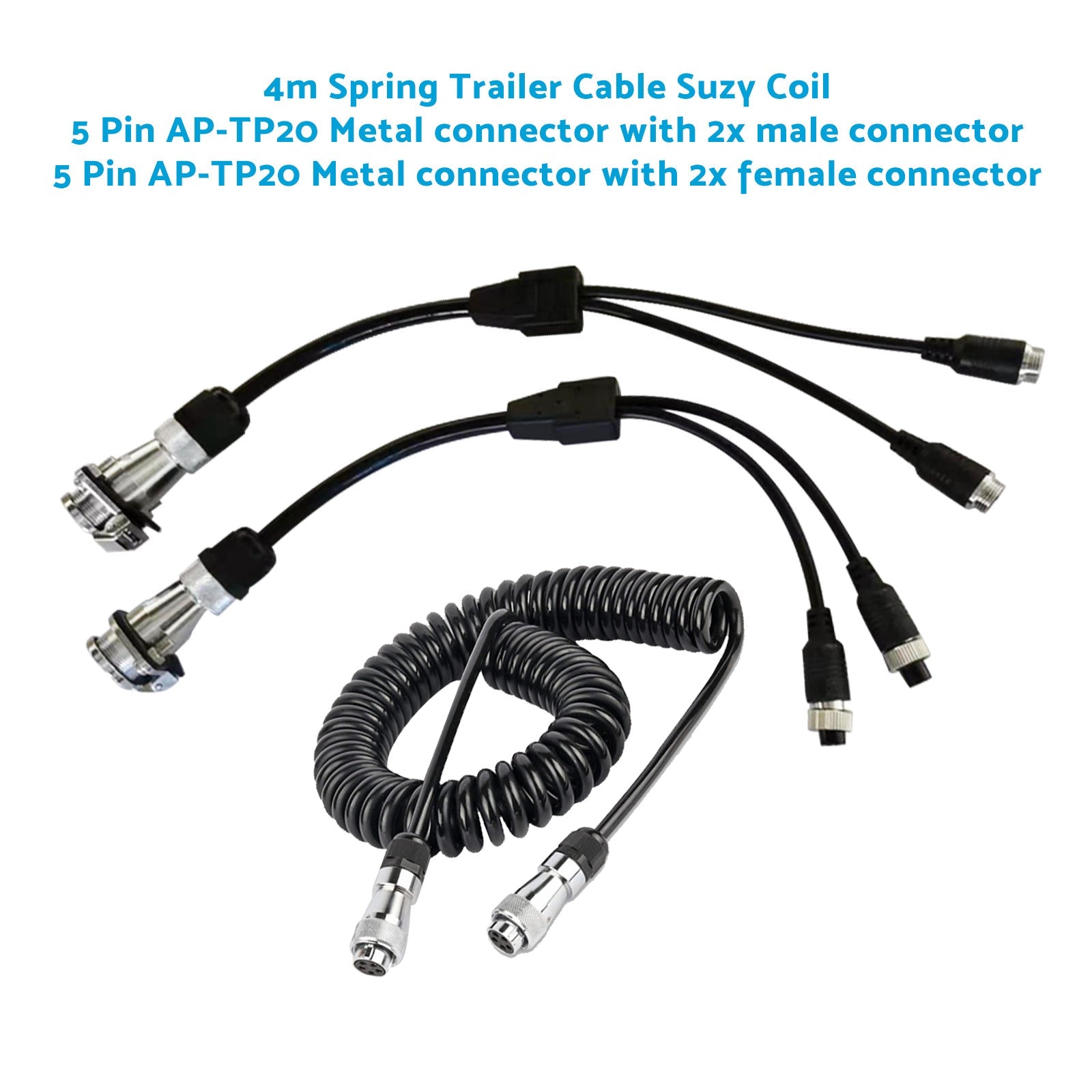 Suitable For Caravan Truck Suzy Coil 2x 5pin Connector 4m to 4pin Towing Spring - Frazy's Auto Parts