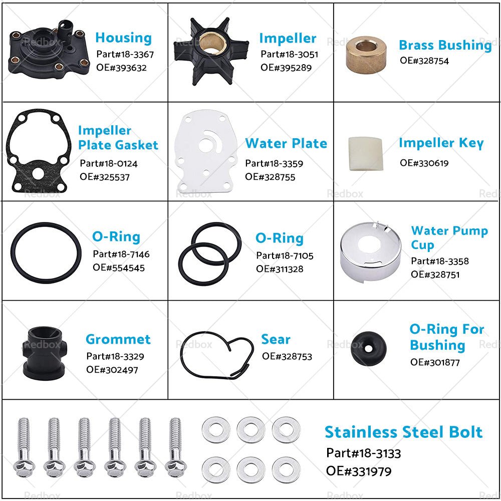 Water Pump Impeller Kit For 20hp 25hp 30hp 35hp Johnson Evinrude outboard 393630 - Frazy's Auto Parts