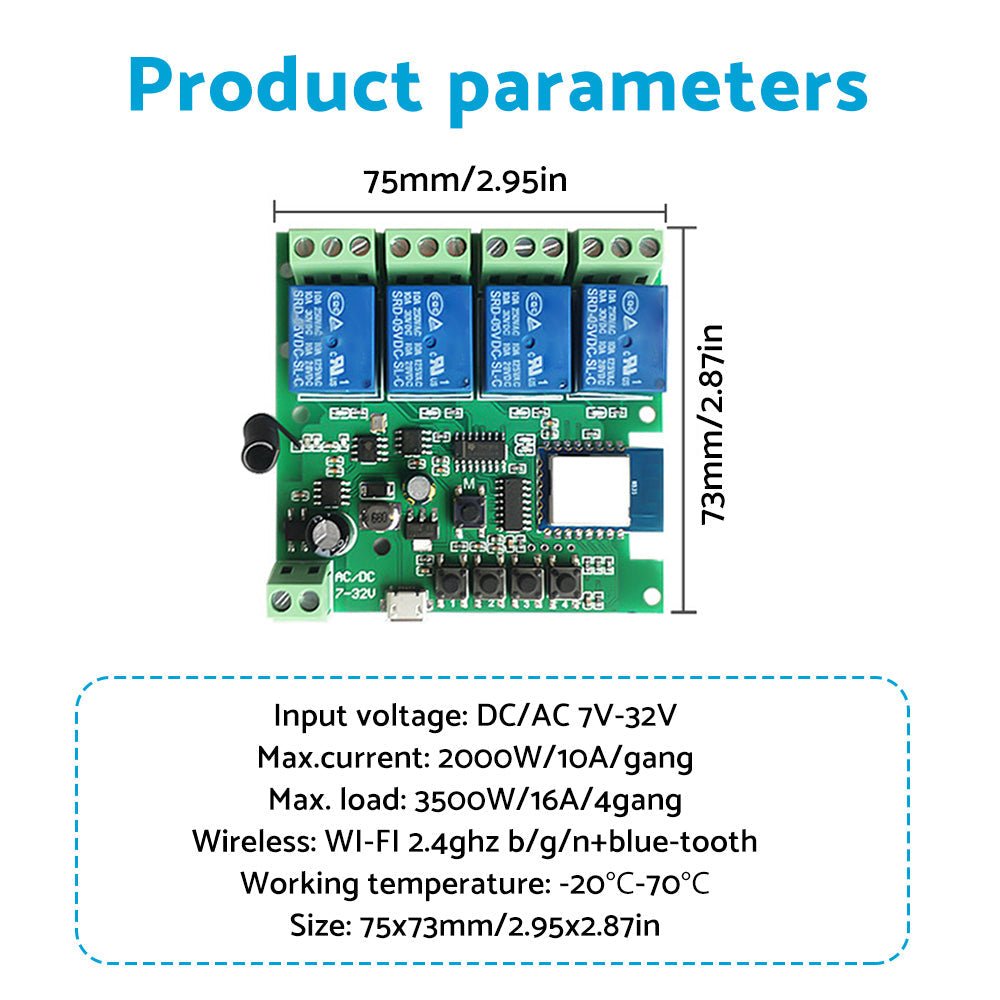 WIFI Bluetooth - compatible AC DC 4 Channel Relay Module Development Board - Frazy's Auto Parts