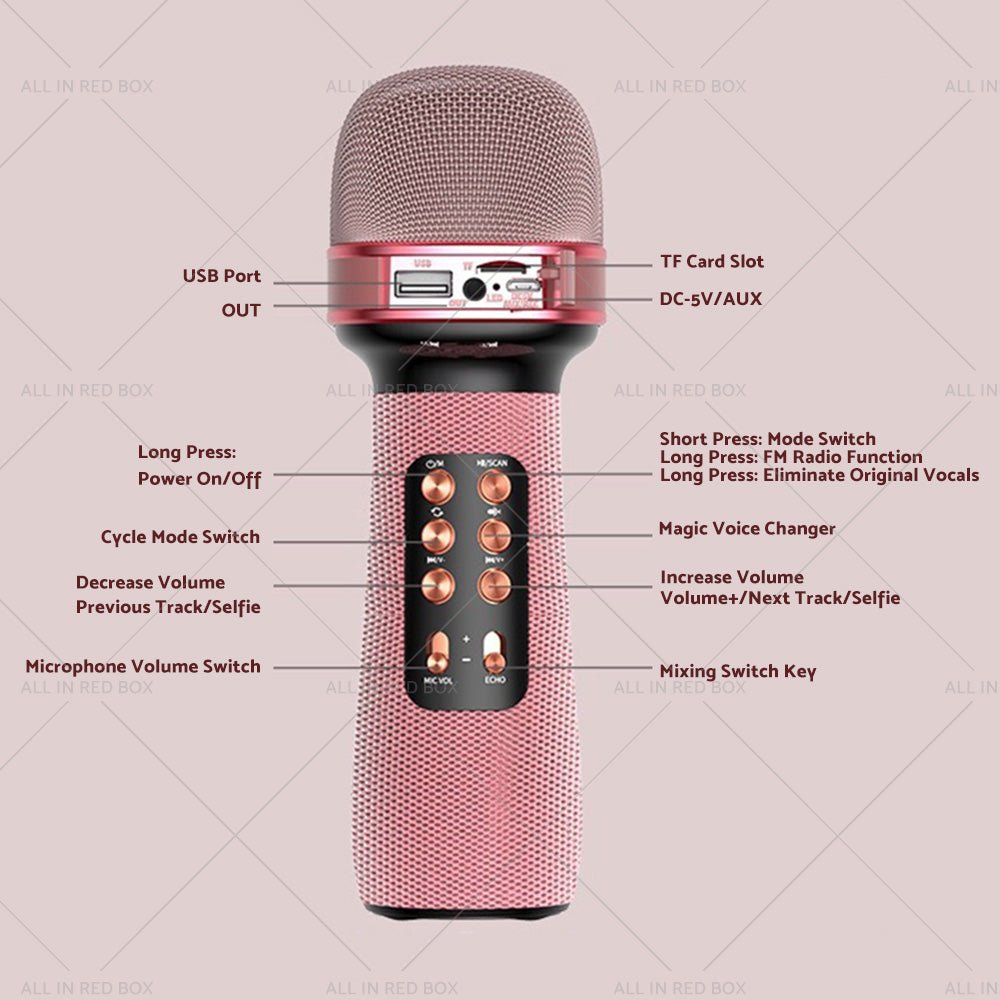 Wireless Blue - tooth Portable Karaoke Microphone Speaker Mic USB Speaker Portable - Frazy's Auto Parts