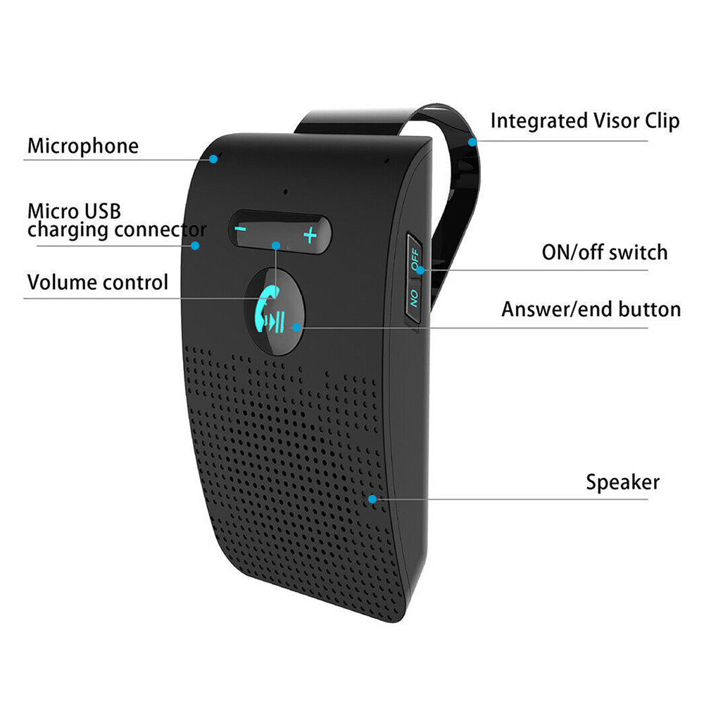 Wireless Car Bluetooth Handsfree Speaker Phone With Sun Visor Clip Black - Frazy's Auto Parts