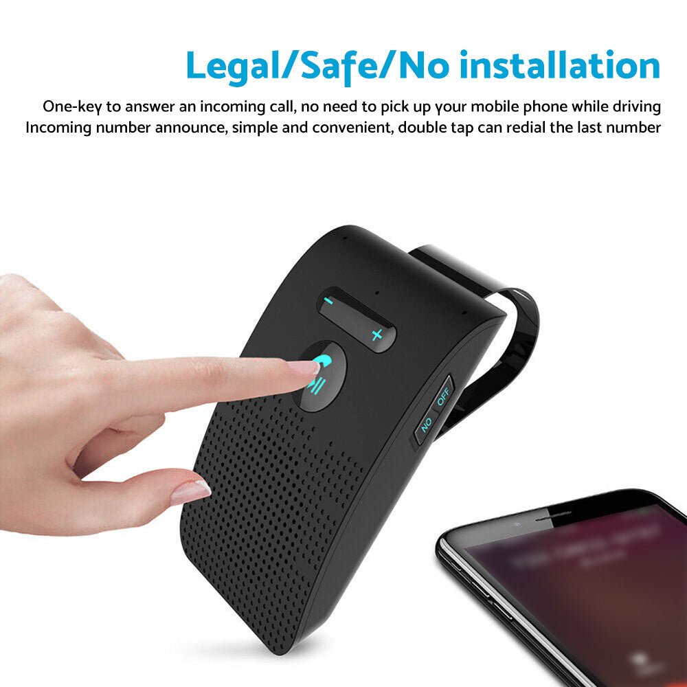 Wireless Car Bluetooth Handsfree Speaker Phone With Sun Visor Clip Black - Frazy's Auto Parts